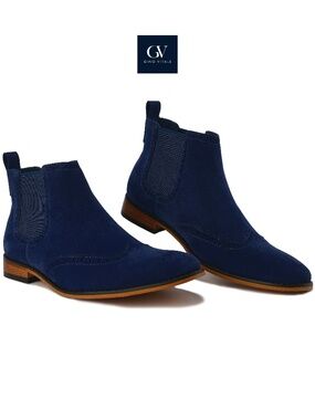 GINO VITALE NIB WINGTIP BLUE CHELSEY BOOTS. SIZE 10.5 M